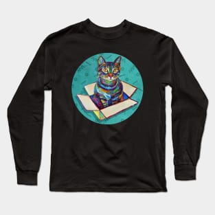 Cosmic CAT IN A BOX on TEAL Sticker by Robert Phelps Long Sleeve T-Shirt